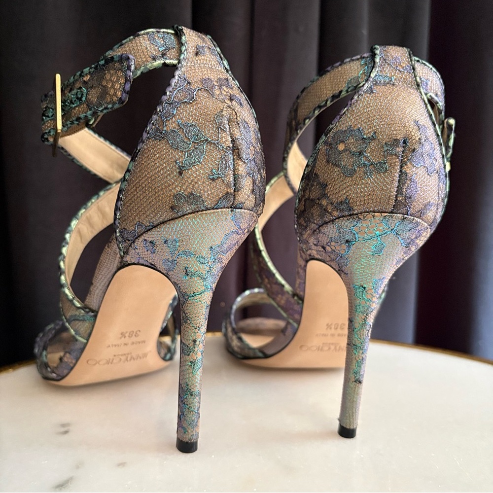 EUC Jimmy Choo Lottie Holographic Iridescent Lace Heels | 38.5 (8.5) - Picture 8 of 16